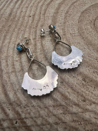 Davis Kaamasee Zuni Sterling Silver Kingman Turquoise Dangle Earrings