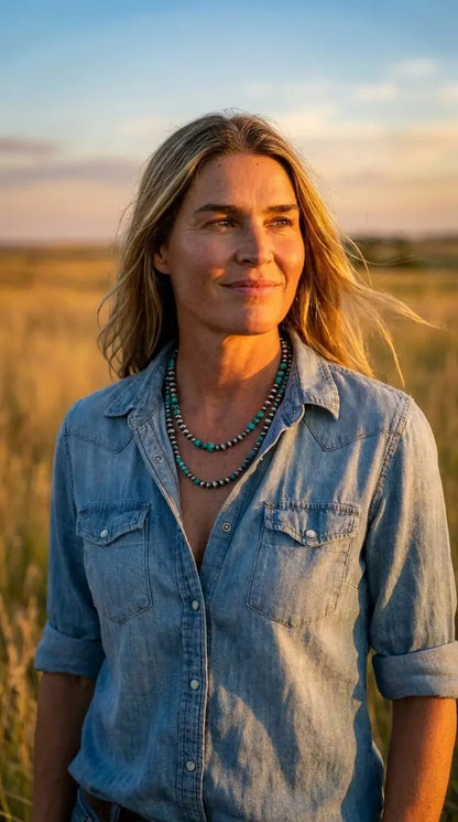 Desert Dream Western Layered Necklace Set — Faux Pearl & Turquoise (18" & 22")