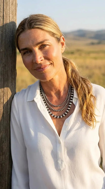 Desert Dreamer 3-Strand Western Faux Sterling Pearl Necklace — Single-Clasp Layered Look