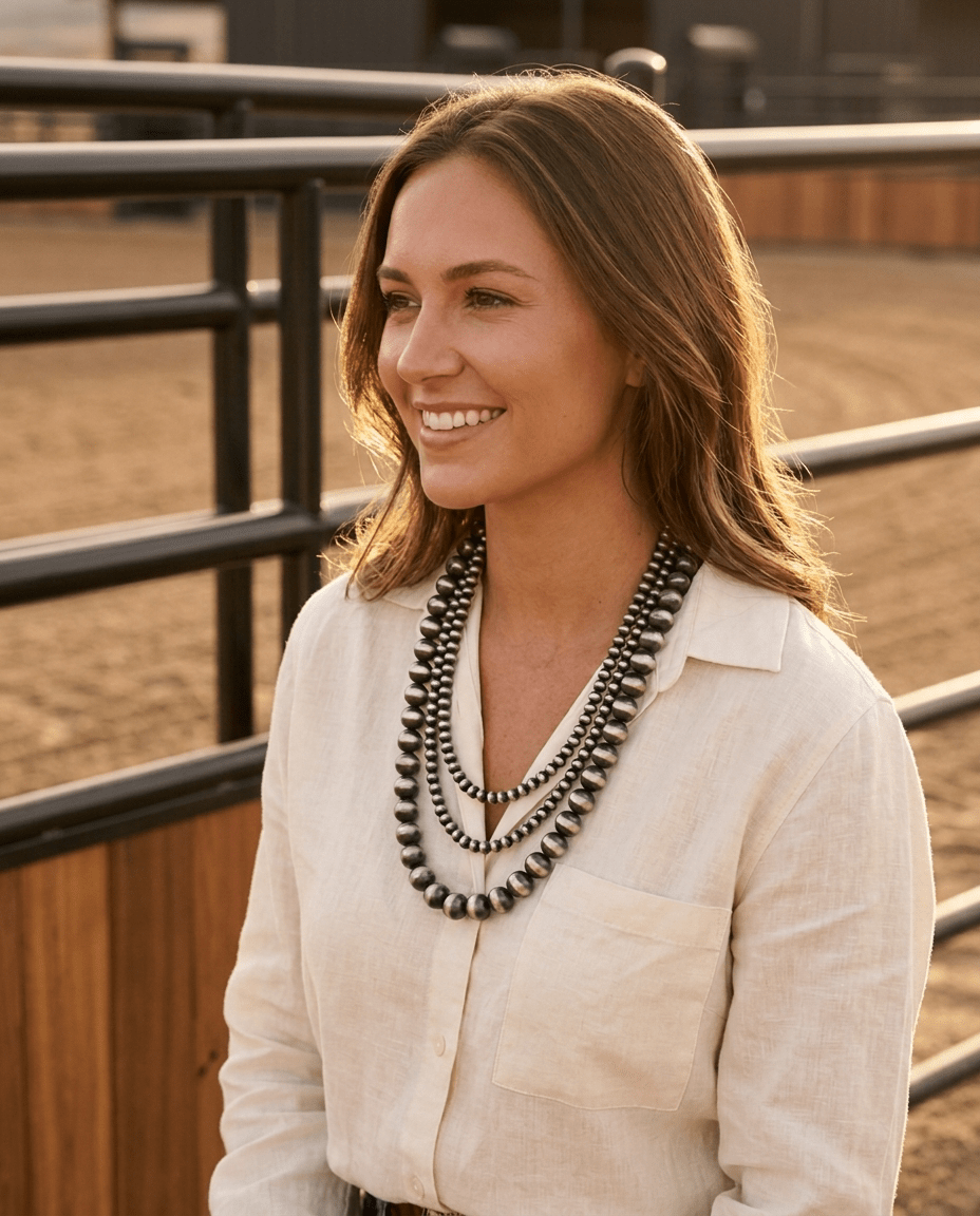 Desert Dreamer 3-Strand Western Faux Sterling Pearl Necklace — Single-Clasp Layered Look