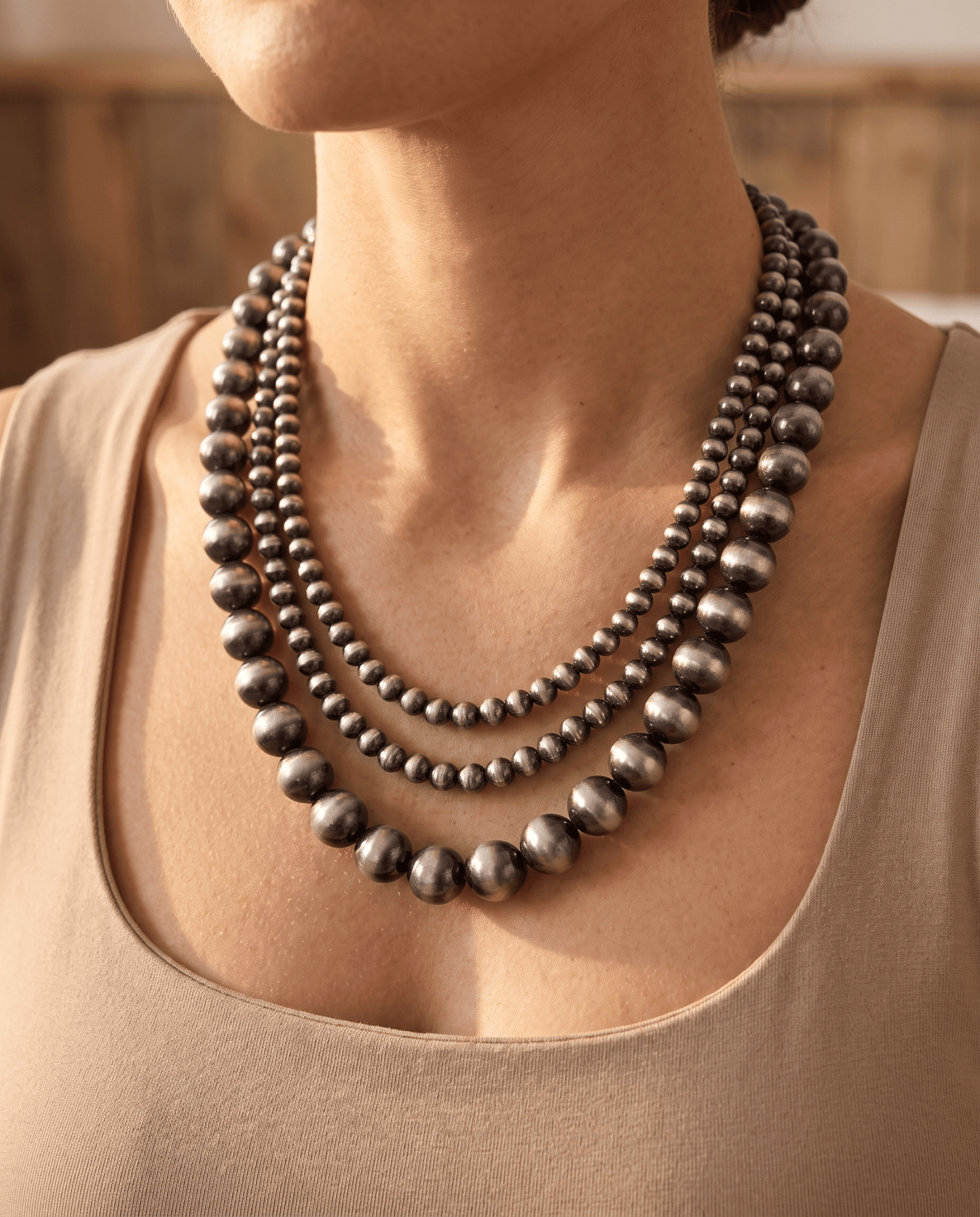 Desert Dreamer 3-Strand Western Faux Sterling Pearl Necklace — Single-Clasp Layered Look