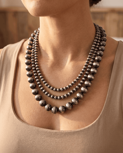 Desert Dreamer 3-Strand Western Faux Sterling Pearl Necklace — Single-Clasp Layered Look