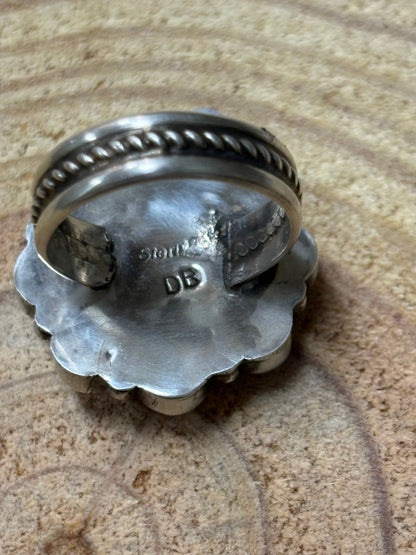 Devin Brown Navajo Sterling Silver Coral & Turquoise Adjustable Ring — Size 7.5–9