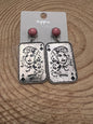 Dolly Card Theme Western Dangle Earrings with Pink Stone — 2½" Drop