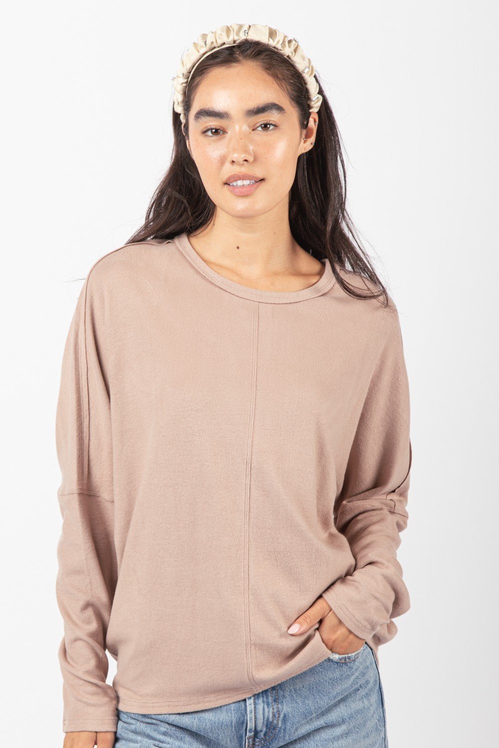 VERY J Dolman Sleeve Oversized Comfy Knit Western Top — Wine Color with Drop Shoulder (Small and Medium available)
