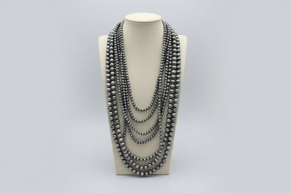Eight Row Western Faux Sterling Pearl Statement Necklace — Single-Clasp Layered Set