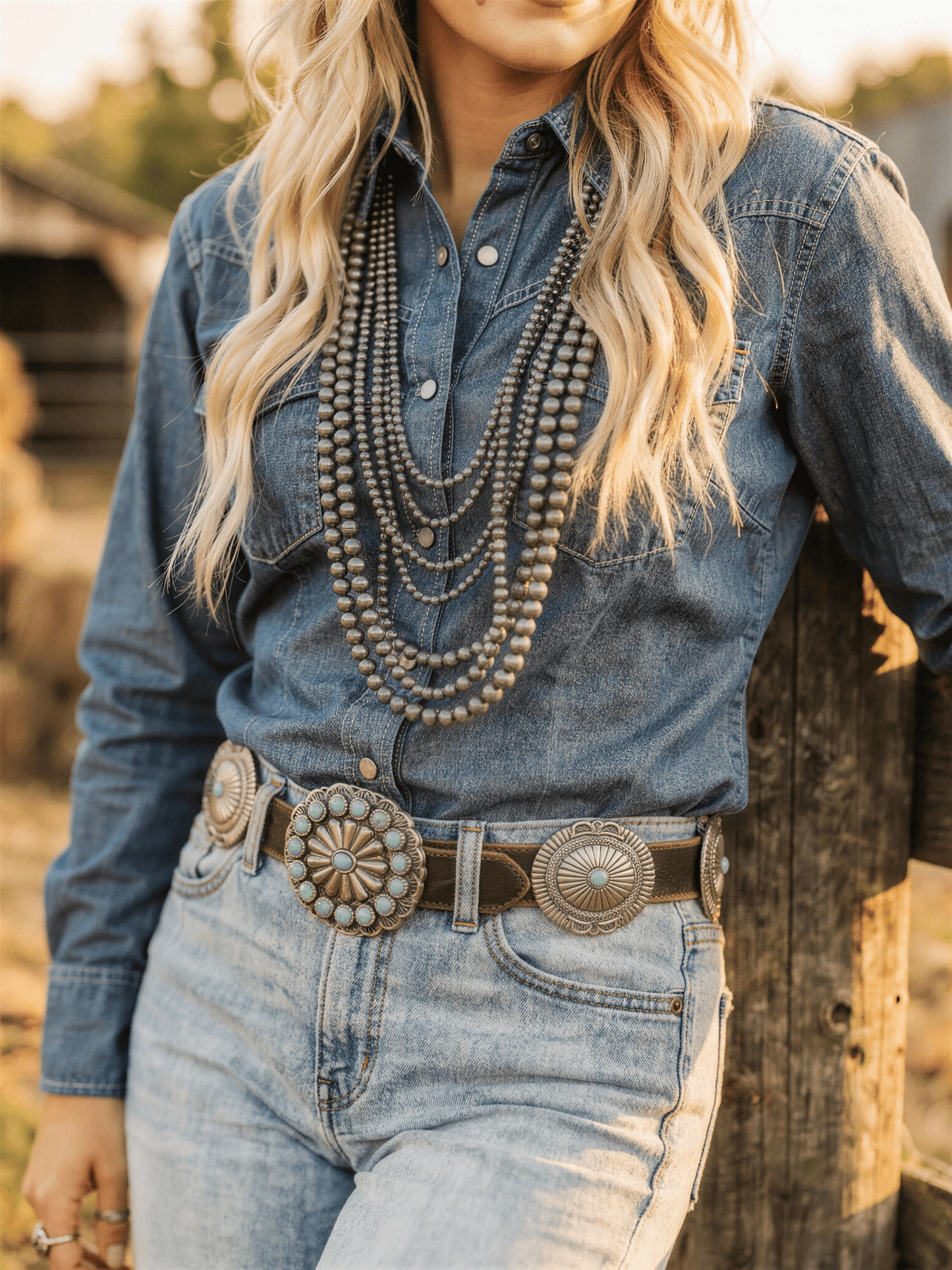 Eight Row Western Faux Sterling Pearl Statement Necklace — Single-Clasp Layered Set