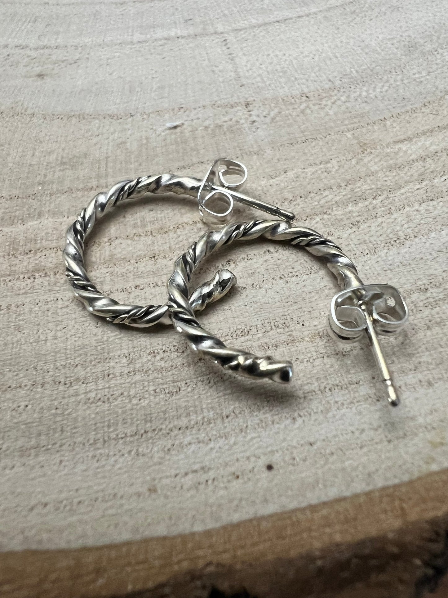 Elaine Tahe Navajo Sterling Silver Petite Hoop Earrings — 5/8"