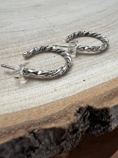 Elaine Tahe Navajo Sterling Silver Petite Hoop Earrings — 5/8"