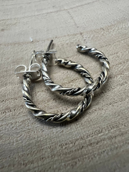 Elaine Tahe Navajo Sterling Silver Petite Hoop Earrings — 5/8"