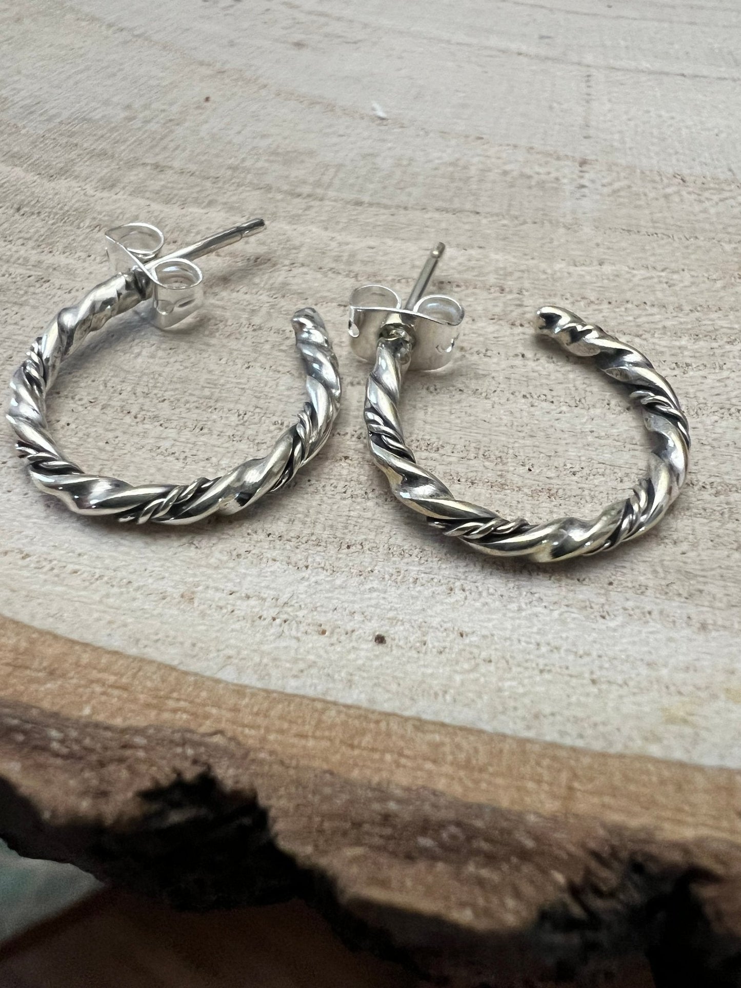 Elaine Tahe Navajo Sterling Silver Petite Hoop Earrings — 5/8"