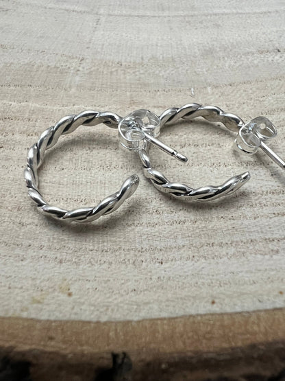 Elaine Tahe Navajo Sterling Silver Petite Hoop Earrings — 5/8" (Restock)