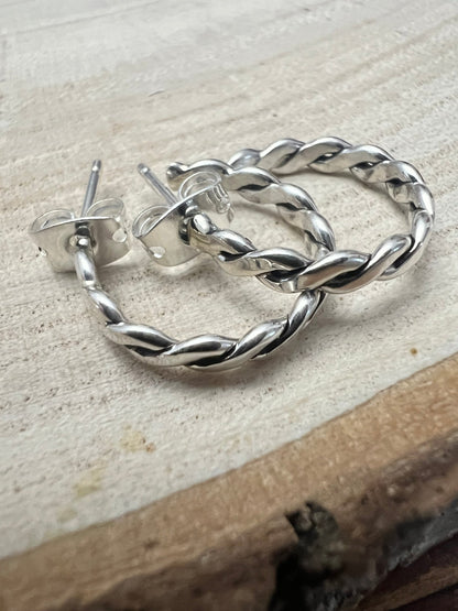 Elaine Tahe Navajo Sterling Silver Petite Hoop Earrings — 5/8" (Restock)