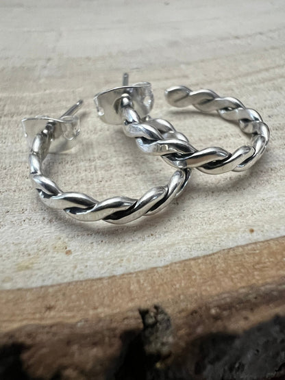 Elaine Tahe Navajo Sterling Silver Petite Hoop Earrings — 5/8" (Restock)