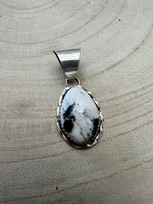 Ernest Hawthorne Navajo Sterling Silver Pendant with White Buffalo — 1 1/2" × 5/8" (Hallmark EH)