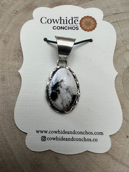 Ernest Hawthorne Navajo Sterling Silver Pendant with White Buffalo — 1 1/2" × 5/8" (Hallmark EH)
