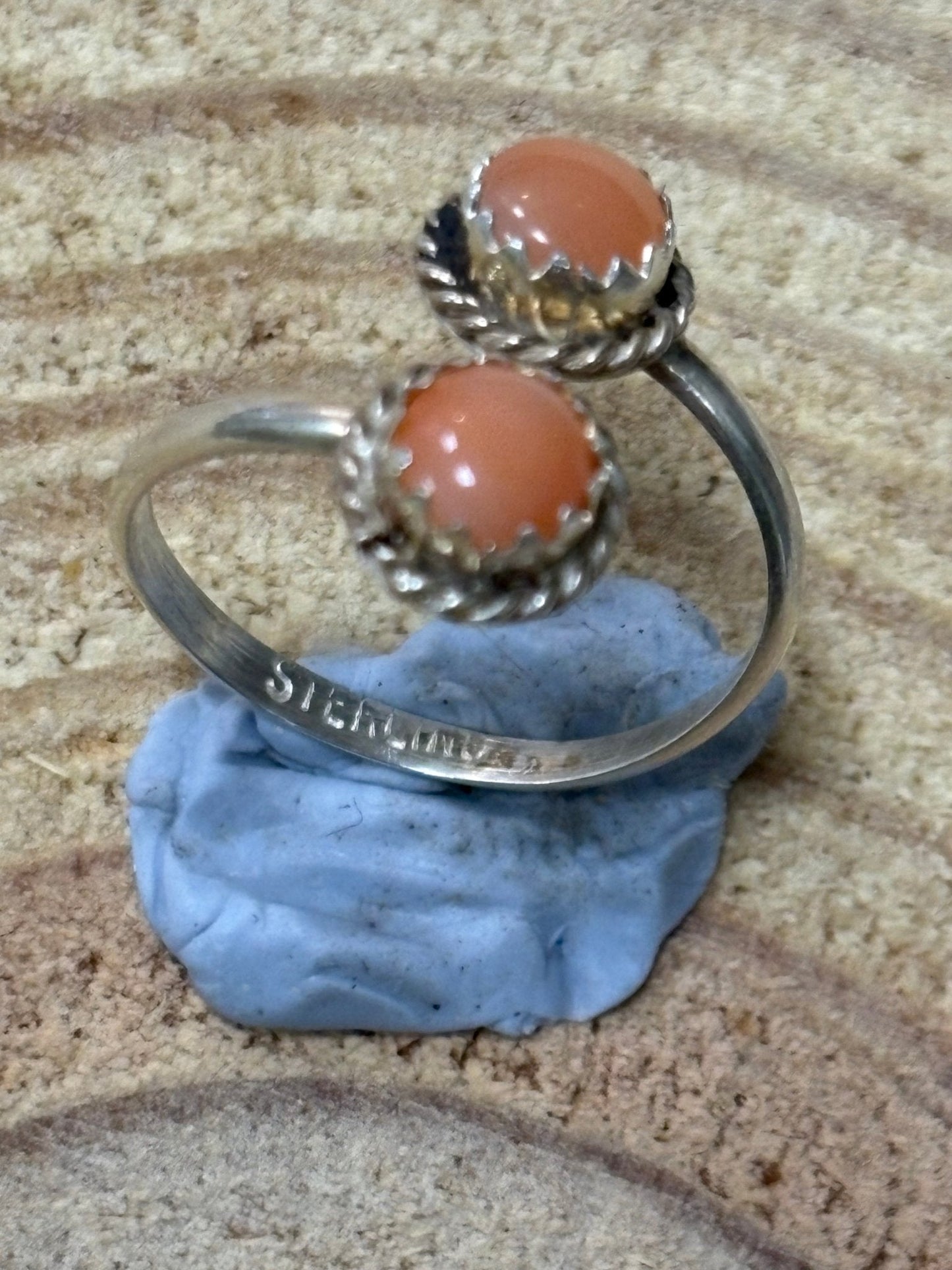 Esther White Navajo Sterling Silver Pink Conch Twist Adjustable Ring