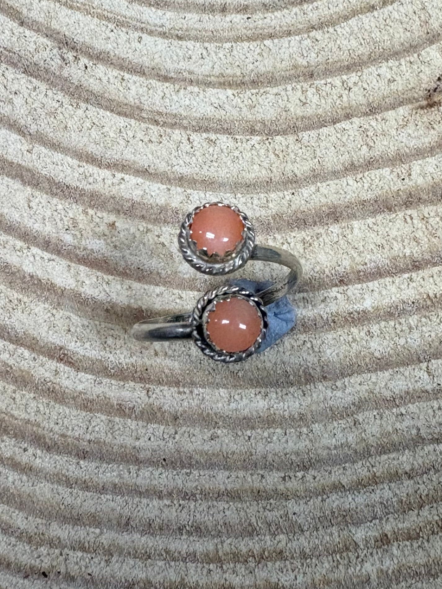 Esther White Navajo Sterling Silver Pink Conch Twist Adjustable Ring