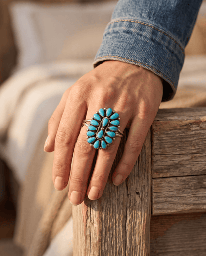 Eunise Wilson Navajo Sterling Silver Ring with Turquoise — Size 8 (Hallmark EJW)