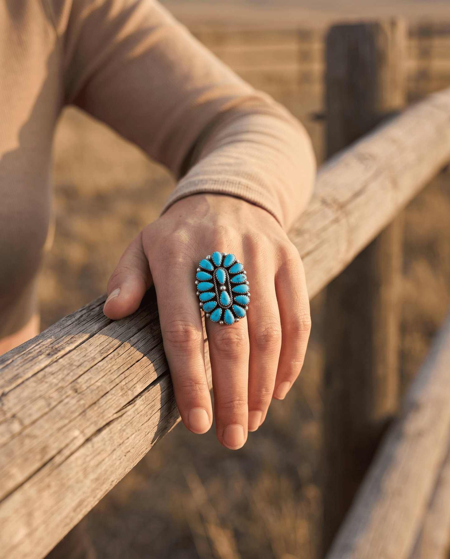 Eunise Wilson Navajo Sterling Silver Ring with Turquoise — Size 8 (Hallmark EJW)