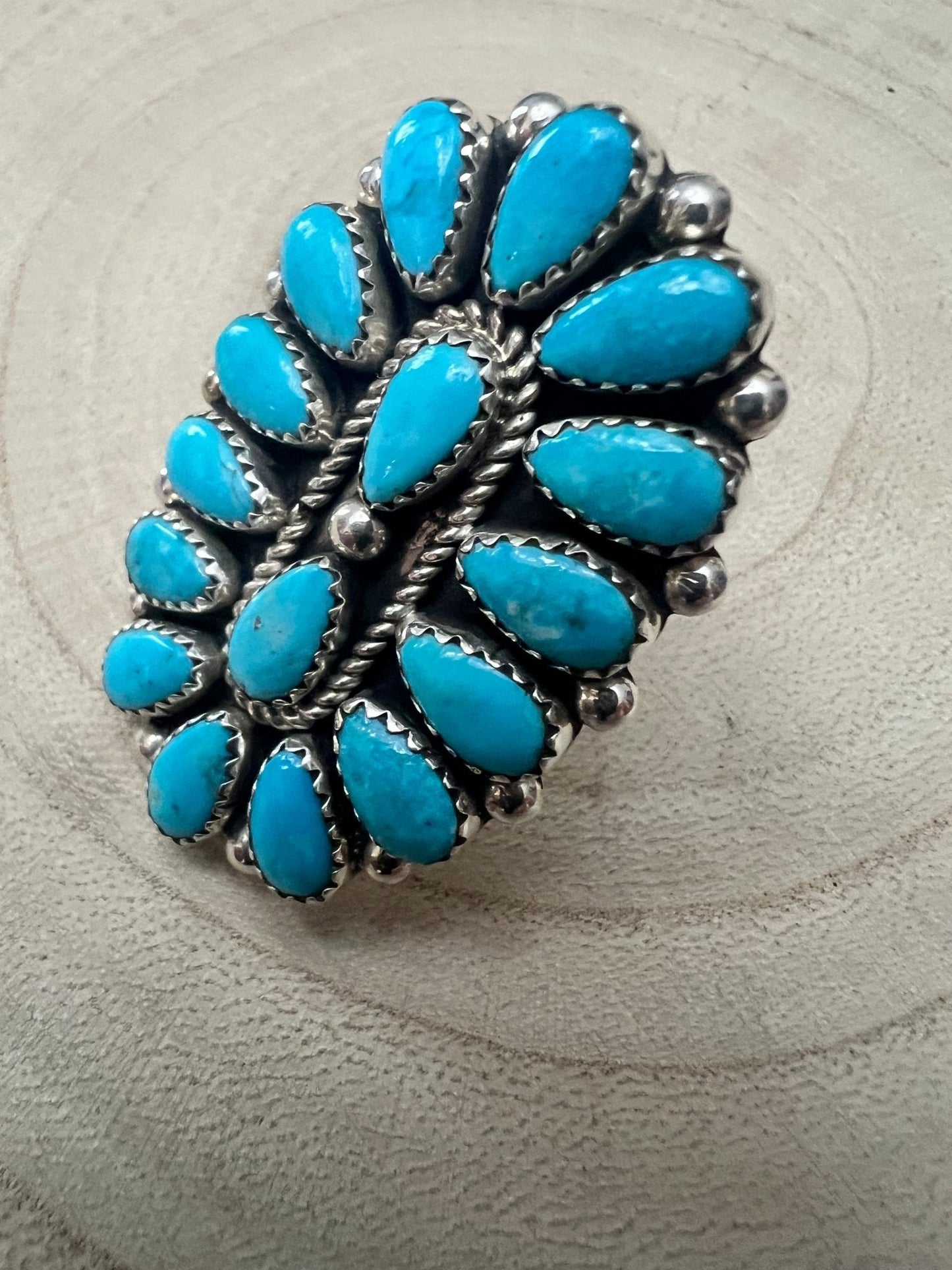 Eunise Wilson Navajo Sterling Silver Ring with Turquoise — Size 8 (Hallmark EJW)