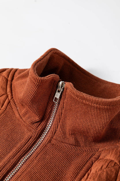 Geometric Quilted Half Zipped Sweatshirt