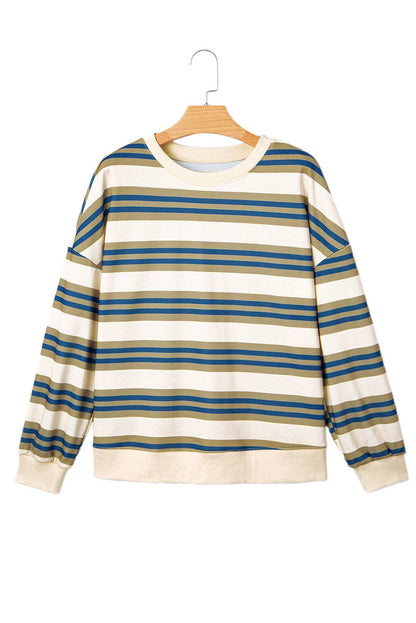Stripe Crewneck Pullover Sweatshirt