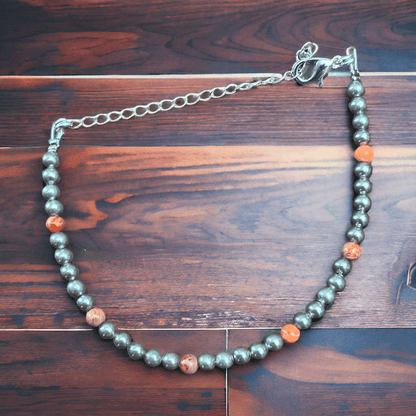Faux Pearl & Orange Magnesite Western Bracelet — Silver Plated with Extender