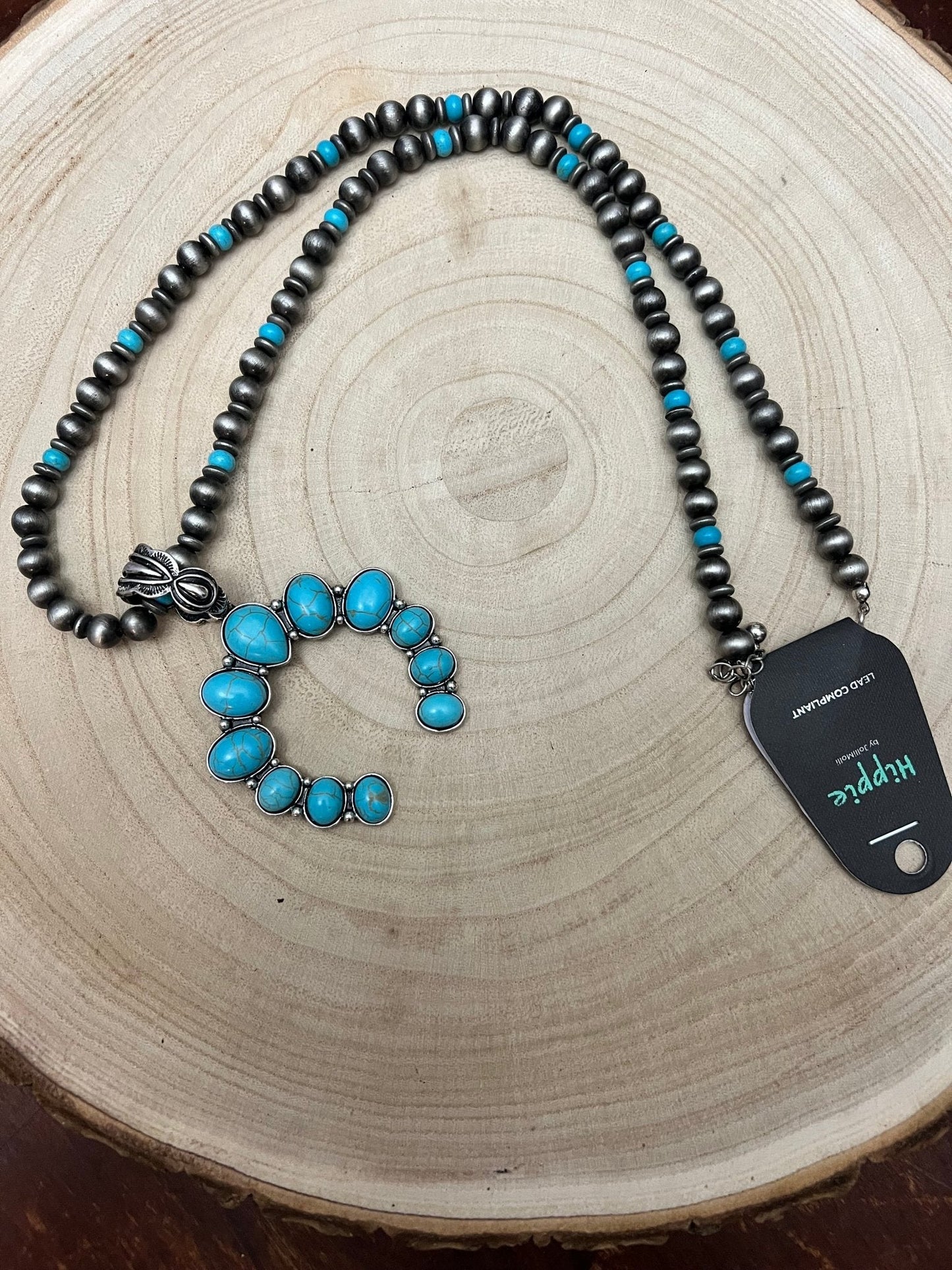 Western Faux Naja Pearl Squash Blossom Necklace — 27 Inch Southwestern Statement