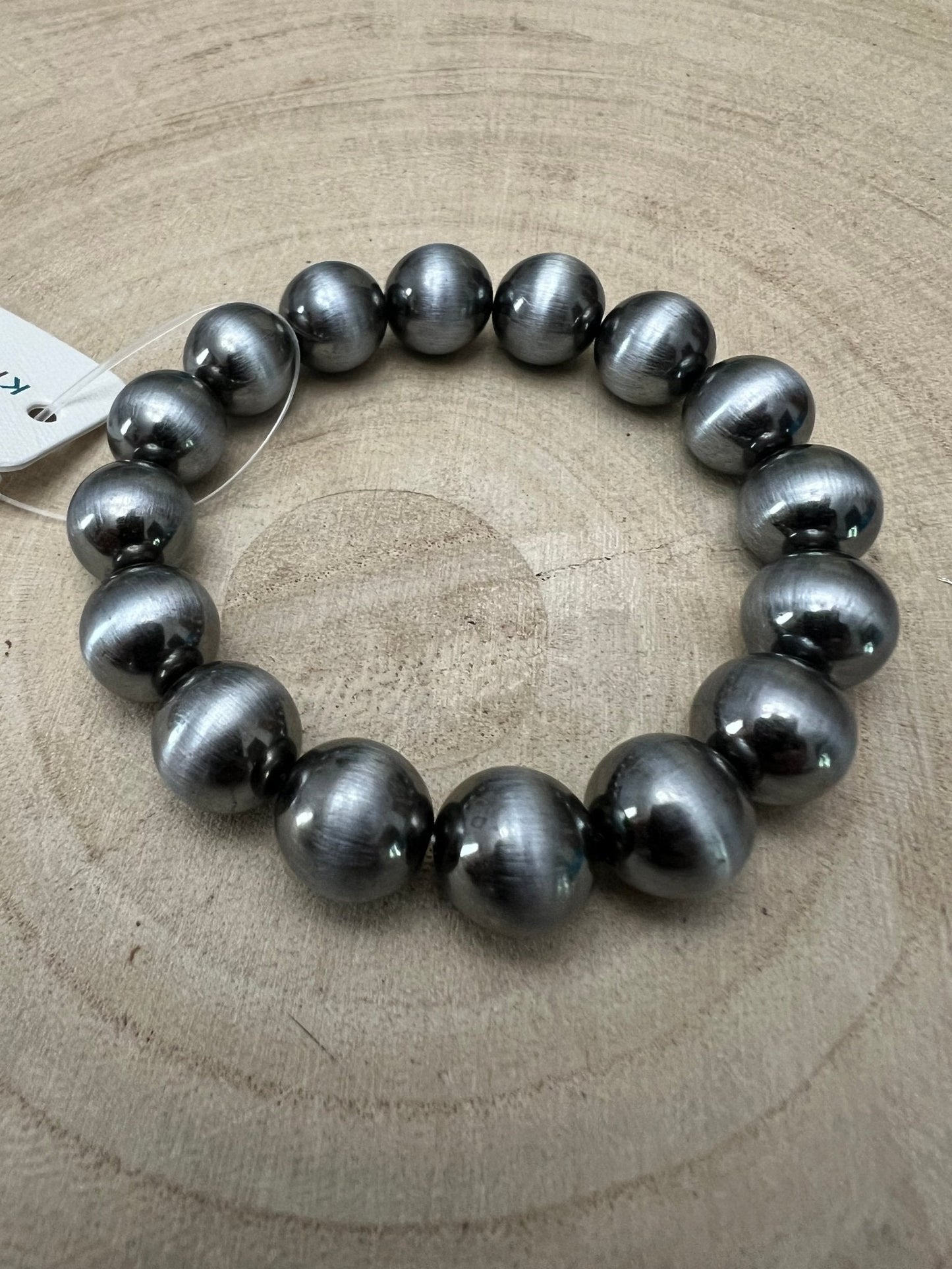 Faux Sterling Pearl Stretch Bracelet — 11mm Western Beaded Bracelet