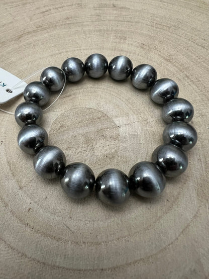 Faux Sterling Pearl Stretch Bracelet — 11mm Western Beaded Bracelet