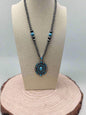 Western Turquoise Cluster Pendant Pearl Necklace — 20 Inch (Pearl Strand with Turquoise Drop)