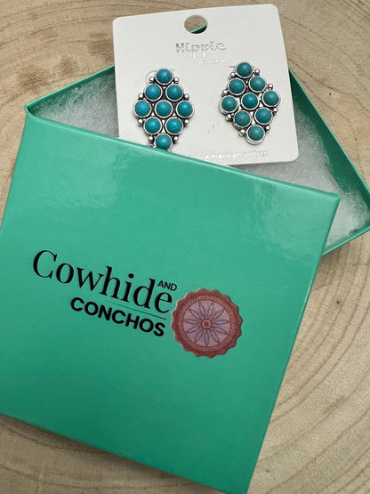 Western Faux Turquoise Cluster Post Earrings — Petite 1" Drop
