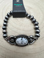 Western White Buffalo & Sterling Pearl Stretch Bracelet
