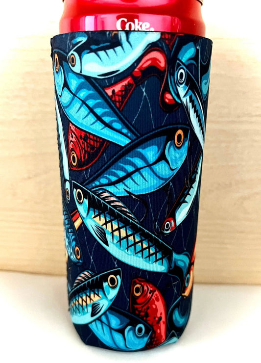 Fishing Lure Print Slim Can Koozie