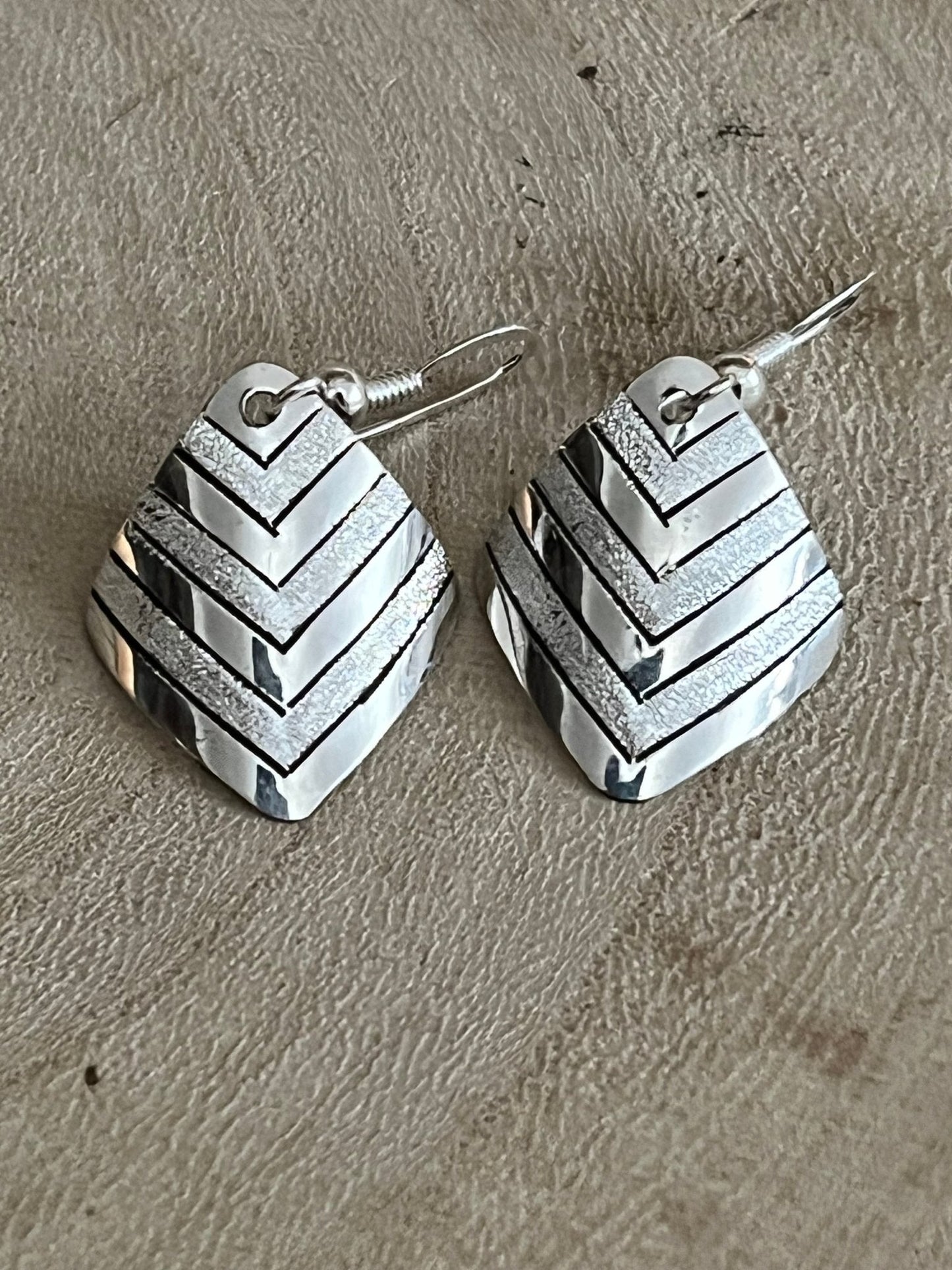 Florence Tahe Navajo Sterling Silver Dangle Earrings — 3/4" Square