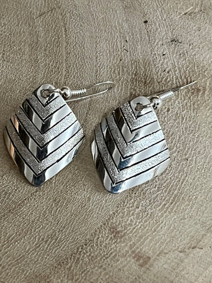 Florence Tahe Navajo Sterling Silver Dangle Earrings — 3/4" Square