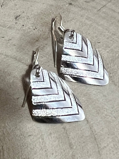 Florence Tahe Navajo Sterling Silver Dangle Earrings — 3/4" Square