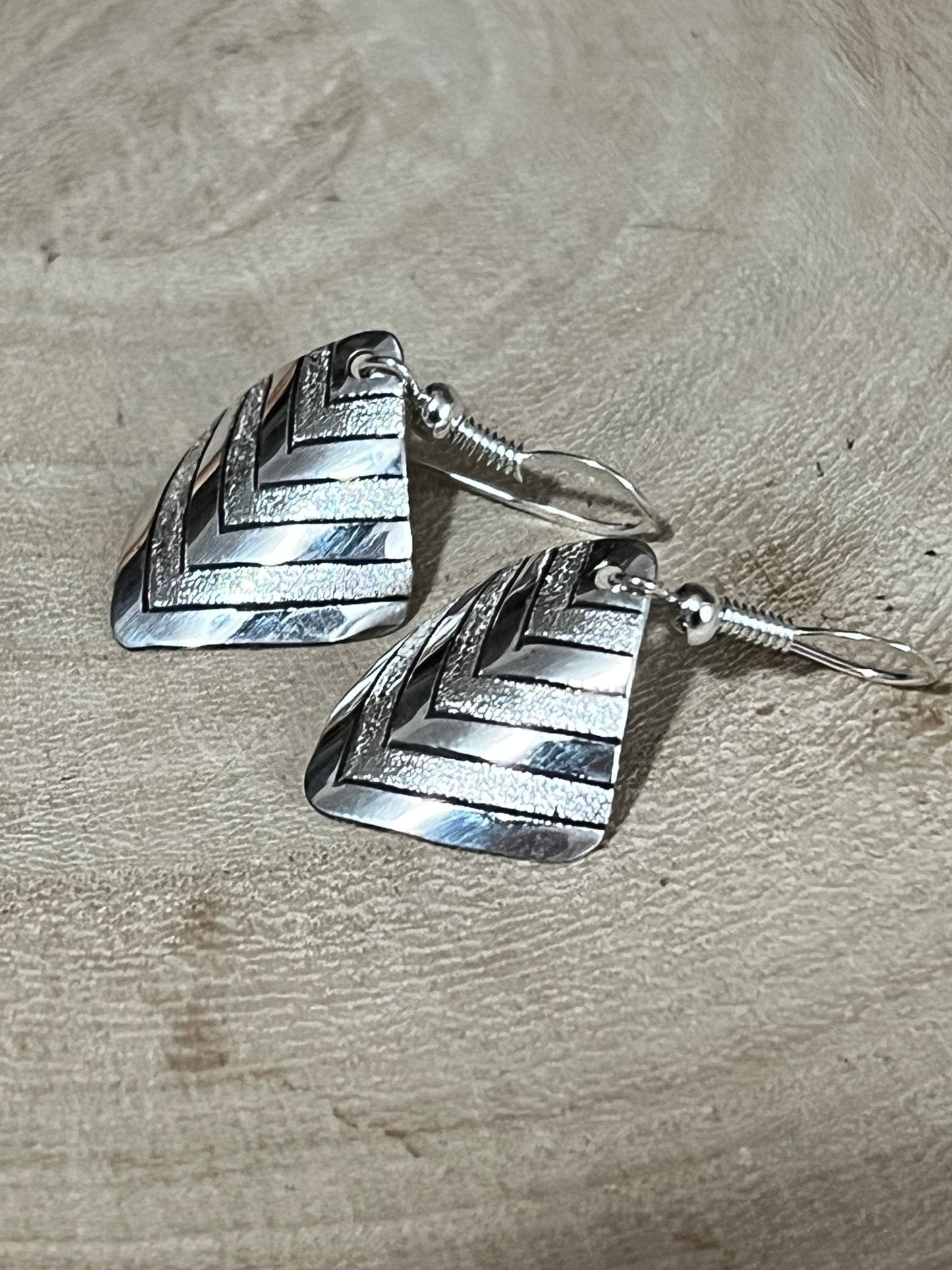 Florence Tahe Navajo Sterling Silver Dangle Earrings — 3/4" Square