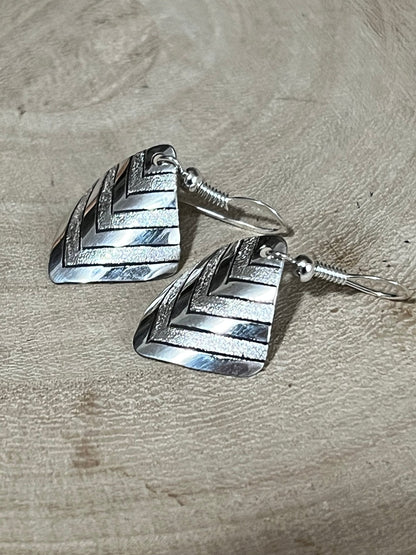 Florence Tahe Navajo Sterling Silver Dangle Earrings — 3/4" Square