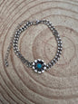 Western Flower & Faux Turquoise Cuban Chain Bracelet — with Extender