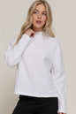 Active Basic "Frontier" Brushed Rib Mock Neck Western Top — Visible Overlocked Seams (Mushroom or White)