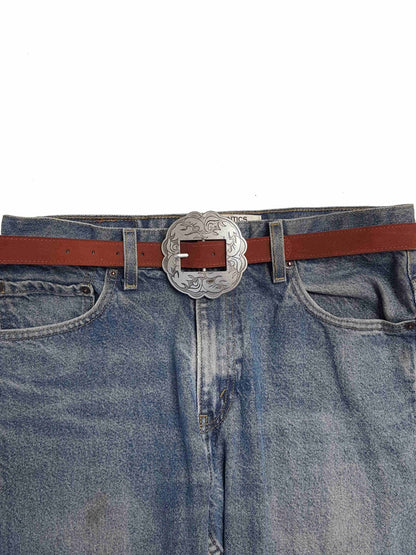 Genuine Suede Leather Western Belt with Floral Buckle — Brown Cowhide Suede