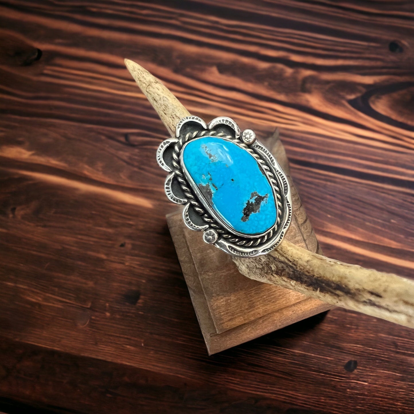 Large Blue Turquoise Cabochon Sterling Silver Statement Ring — Size 7 (1" Wide × 1 1/4" Long)