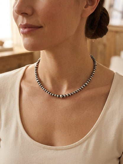 Graduated Sterling Pearl Choker — 15 inch (4-5-6-8mm Oxidized)
