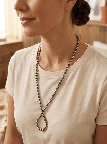 Graduated Sterling Pearl Hoop Necklace — 23 inch (4-5-6-8mm)