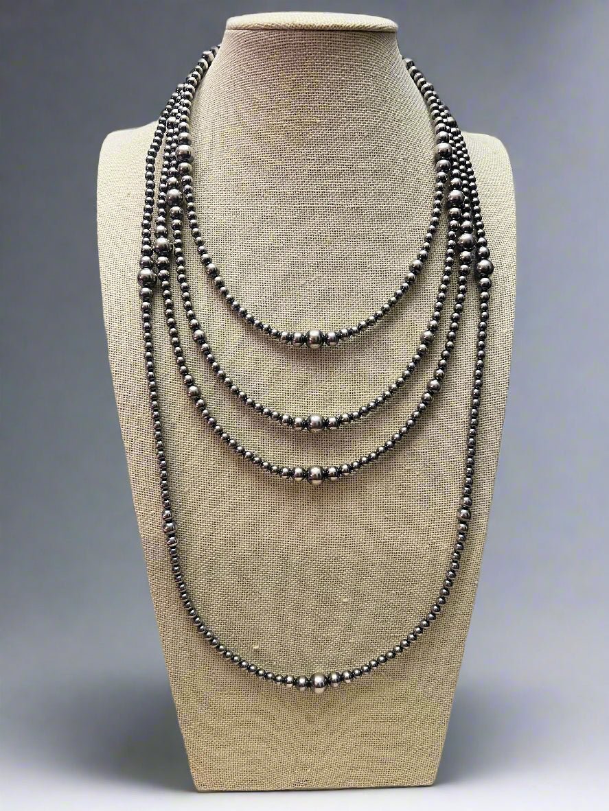 Graduated Sterling Pearl Necklace — 28 inch (Made in USA, 4-5-6-8mm)