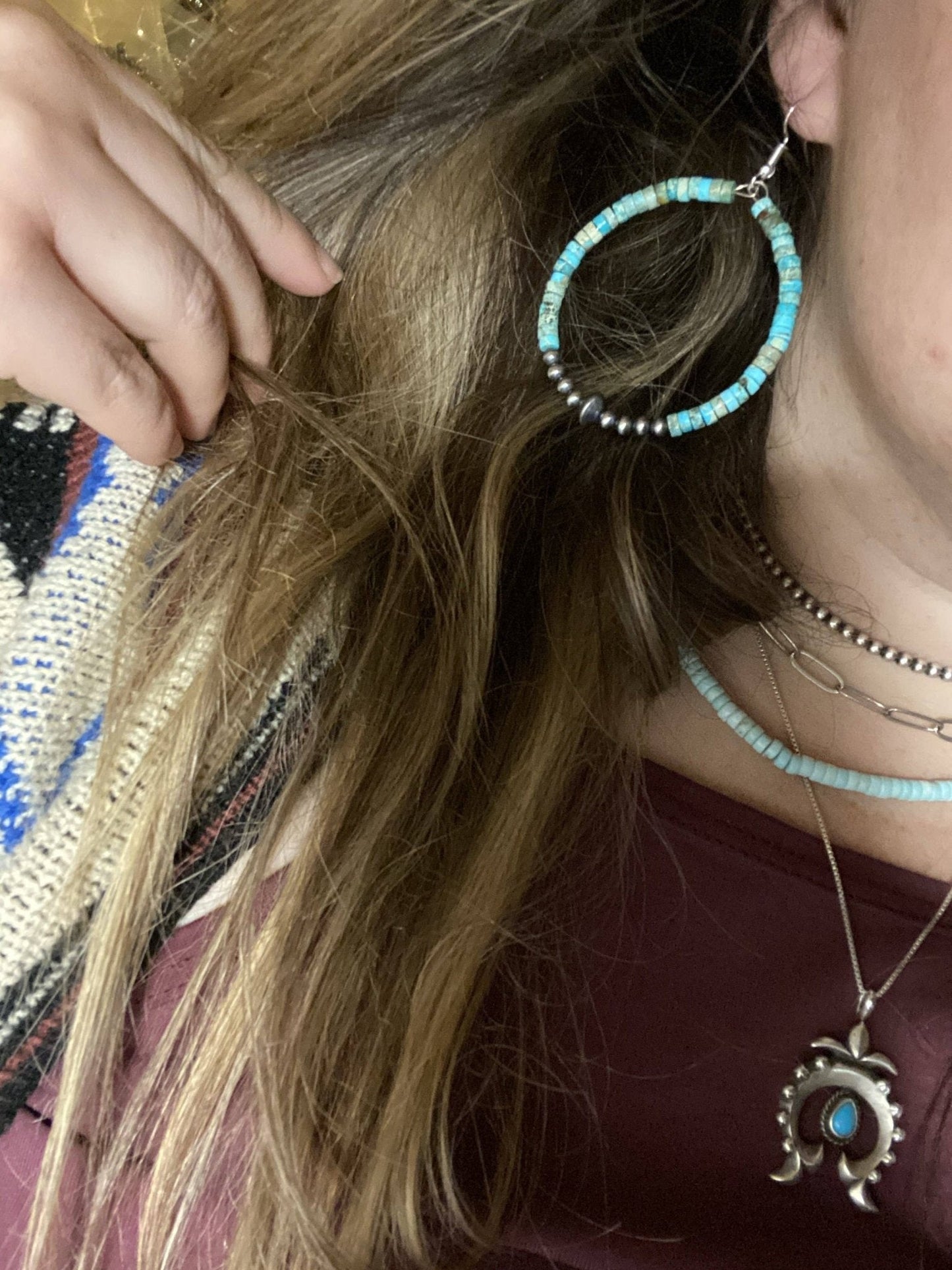 Variscite Turquoise Hoop Earrings with Sterling Pearl & Saucer