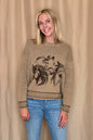 Blu Pepper Horse Jacquard Western Long Sleeve Knit Sweater — Wool Blend with Detailed Horse Pattern (charcoal medium remains)