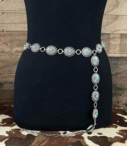 Houston Western Concho Belt — Adjustable with Faux Turquoise (Small/Medium)